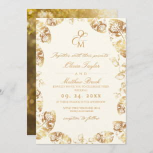 Boho Cream Gold Elegant Fall Wedding Invitation