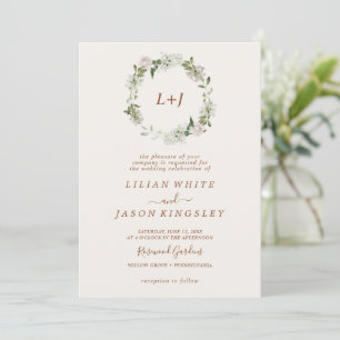 Boho Cream & Leaf Minimalist All-in-One Wedding In Invitation
