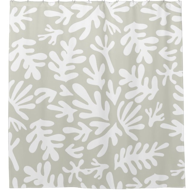 Boho Cream Matisse Botanical Shapes Pattern Shower Curtain (Front)