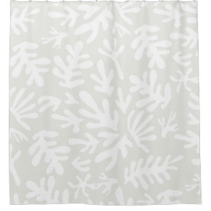 Boho Cream Matisse Botanical Shapes Pattern Shower Curtain