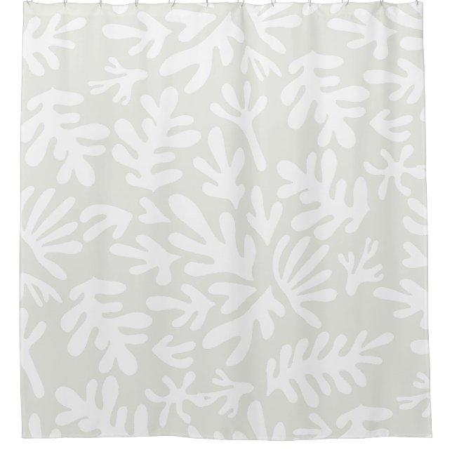 Boho Cream Matisse Botanical Shapes Pattern Shower Curtain (Front)