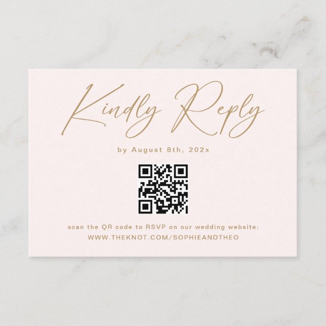 Boho Cream Neutral Wedding RSVP Qr Code Enclosure Card (Front)