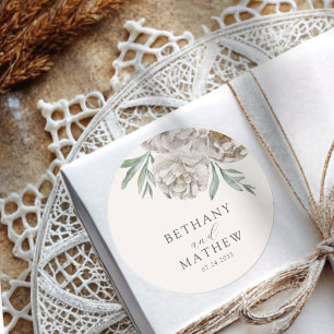 Boho Cream & Off White Floral Wedding Classic Round Sticker