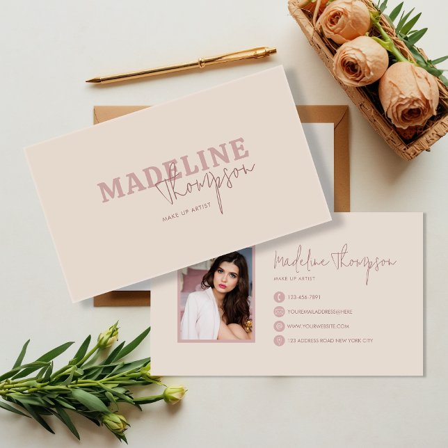 Boho Cream Pink Typography Script Business Card (Creator Uploaded)