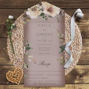 Boho Cream Roses Brown Dinner All In One Invitation