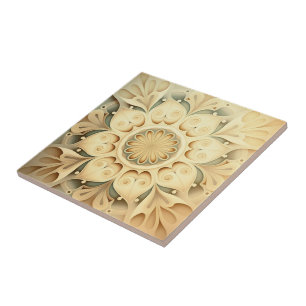 Boho Cream Swirl Hearts Design Decorative Tile