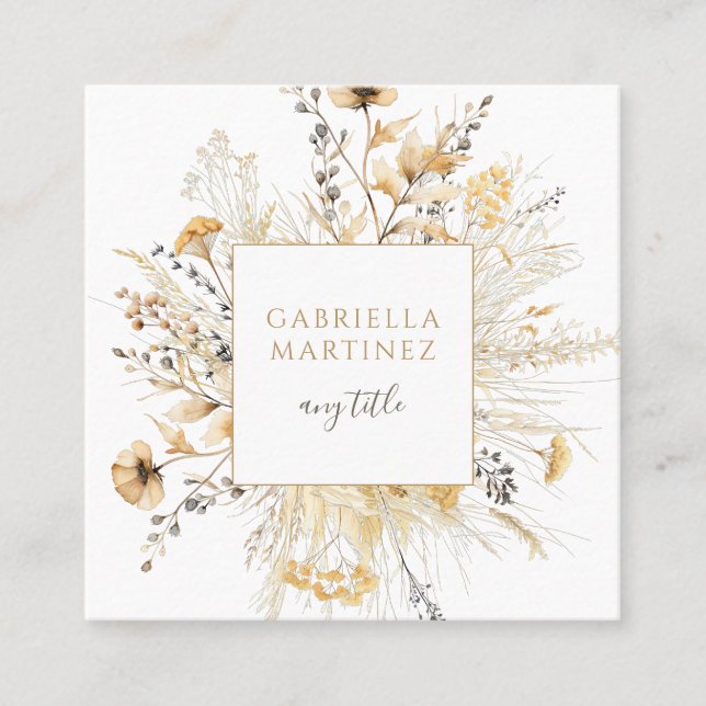 Boho Cream Terracotta Wildflower Square Business Card (Front)