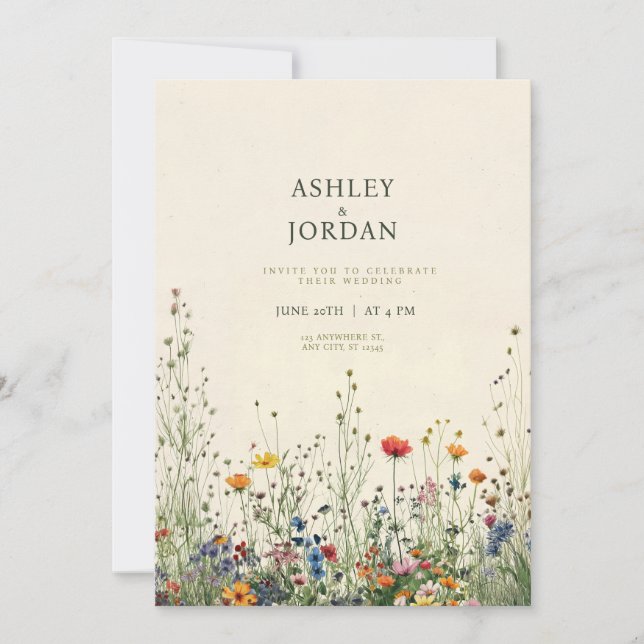 Boho Cream Wildflower Wedding Invitation (Front)