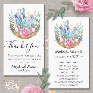 Boho Crescent Moon Crystal Cluster Pink Roses Business Card