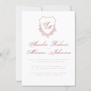 Boho Crest Blush Pink Wedding Invitation Fine Art 