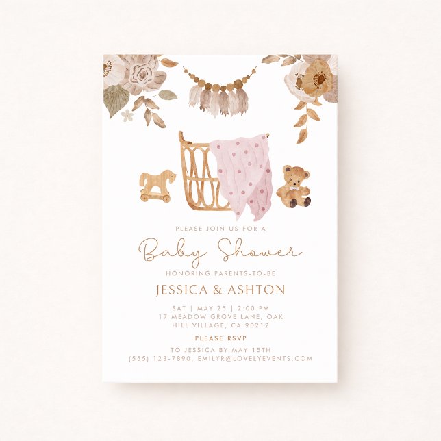 Boho Crib & Floral Baby Shower Invitation (Creator Uploaded)