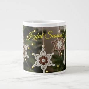 Boho Crochet Snowflake Cosy Beverage Christmas Large Coffee Mug