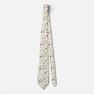 Boho Croquet Pattern Hand-Drawn Whimsical Vintage Tie