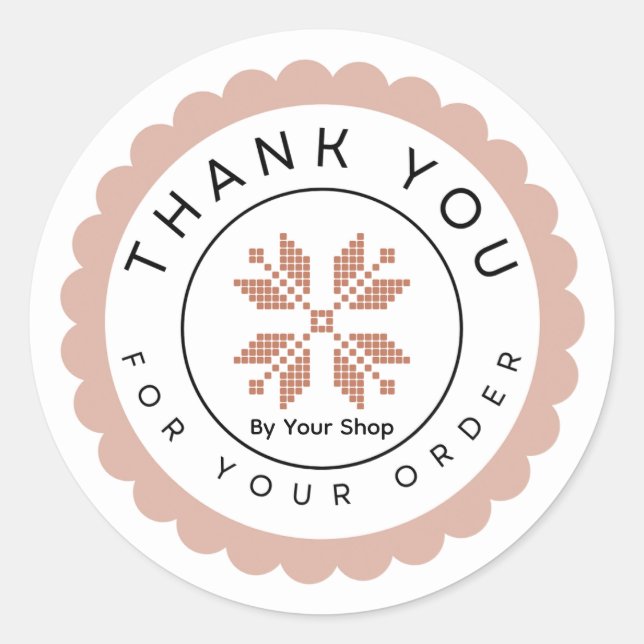 Boho Cross Stitch Floral Thank You Classic Round Sticker (Front)