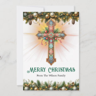 Boho Cross with Intricate Patterns Christmas Holiday Card