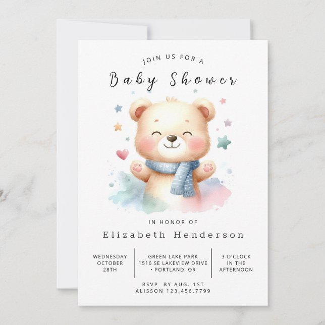 Boho Custom Bear Baby Shower Invitation (Front)