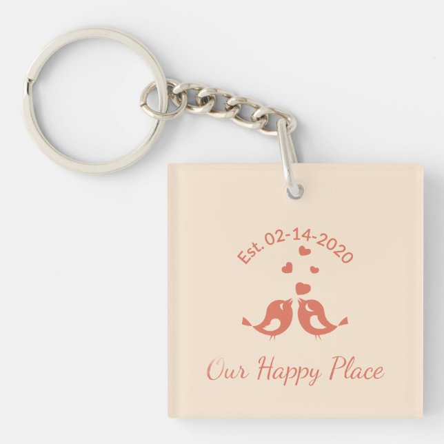 Boho custom Est Date Love Birds Key Ring (Front)