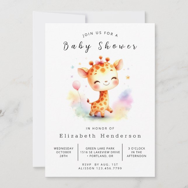 Boho Custom Giraffe Baby Shower Invitation (Front)
