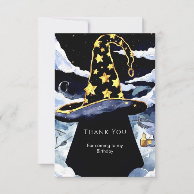Boho Custom Magic Wizard Birthday Thank You Card (Front)