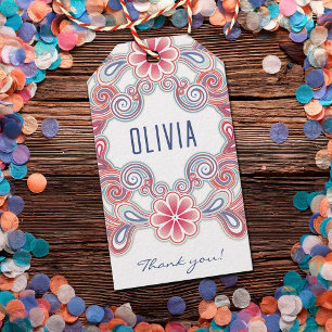 Boho custom name with flowers and swirls gift tags