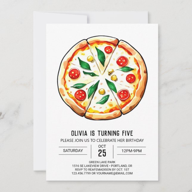 Boho Custom Pizza Birthday Invitation (Front)