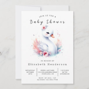 Boho Custom Swan Baby Shower Invitation