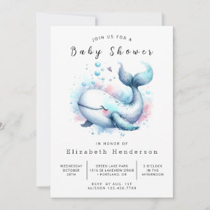 Boho Custom Whale Baby Shower Invitation