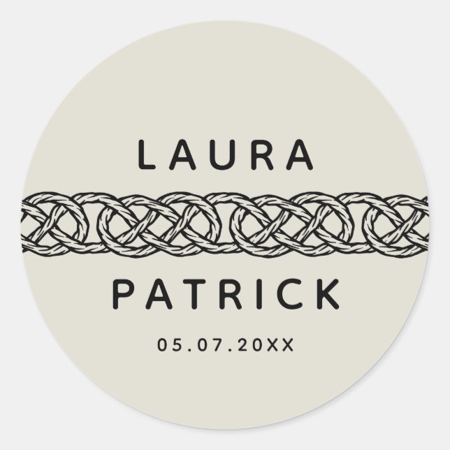 Boho customisable  Wedding Engagement with knot Classic Round Sticker (Front)