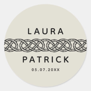 Boho customisable  Wedding Engagement with knot Classic Round Sticker