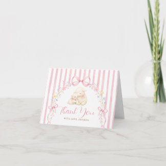 Boho Cute A little lamb Pink Bow Gingham Thank You Card