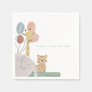 Boho cute animal birthday party napkin