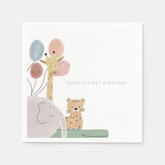 Boho cute animal birthday party napkin (Front)