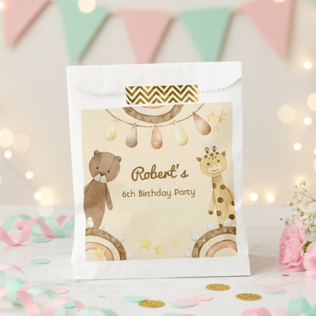 Boho cute Bear and Giraffe kids Birthday Favour Bags (Creator Uploaded)