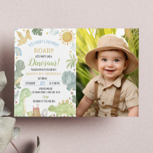 Boho Cute Dinosaurs Boy Birthday Invitation