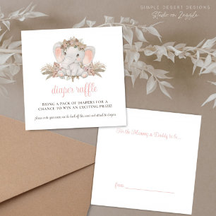Boho Cute Elephant Baby Shower Diaper Raffle Enclosure Card