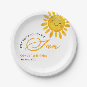 Boho Cute First Trip Around the Sun 1st Birthday Paper Plate
