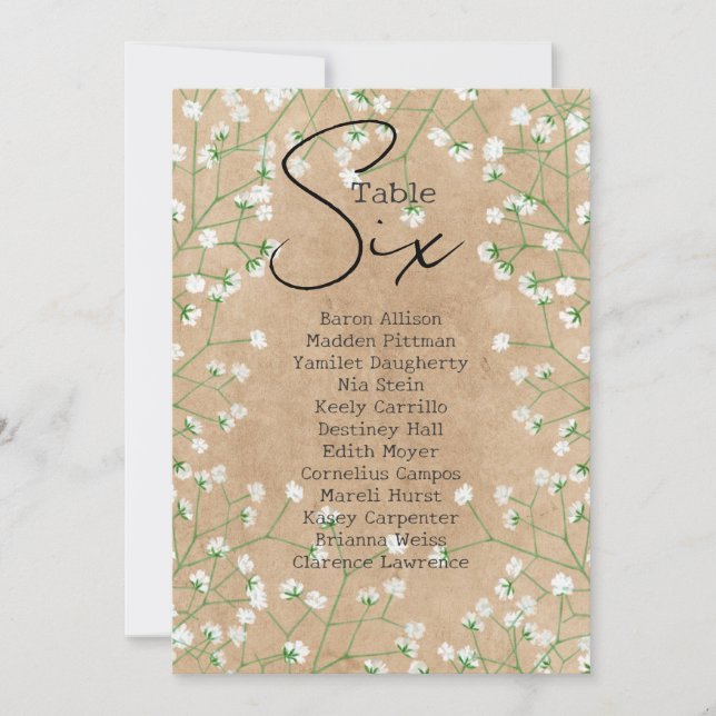  Boho Cute Gypsophila Table Number Seating Chart 6 (Front)