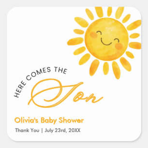 Boho Cute Here Comes the Sun Baby Shower  Square Sticker