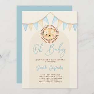 Boho Cute Lion Baby Shower Boy Invitation