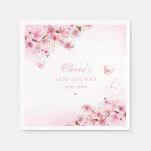 Boho Cute Pink Floral Butterfly Girl Baby Shower Napkin