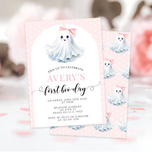 Boho Cute Pink Little Boo First Birthday Girl Invitation