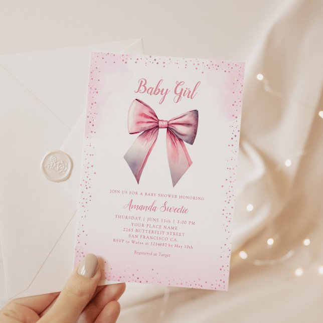 Boho Cute Pink Watercolor Baby Girl Baby Shower  Invitation (Creator Uploaded)