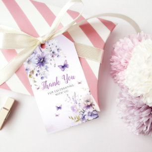 Boho Cute Purple Floral Butterfly Girl Baby Shower Gift Tags