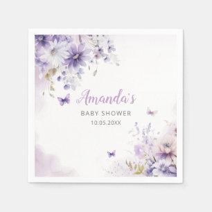 Boho Cute Purple Floral Butterfly Girl Baby Shower Napkin