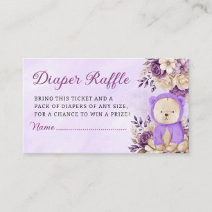 Boho cute purple floral Teddy Bear diaper raffle  Enclosure Card
