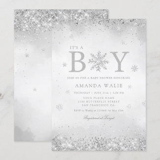 Boho Cute Watercolor Blue It's a Boy Baby Shower Invitation