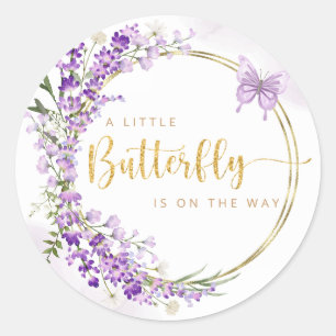 Boho Cute Watercolor Floral Butterfly Baby Shower Classic Round Sticker