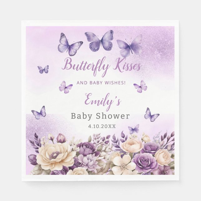 Boho Cute Watercolor Floral Butterfly Baby Shower  Napkin (Front)
