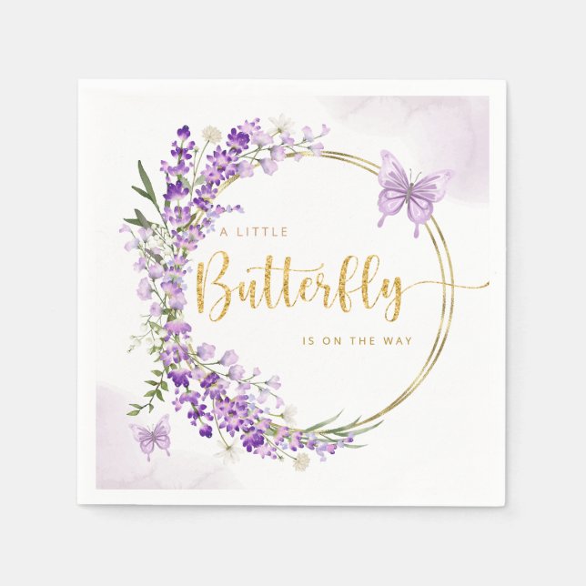 Boho Cute Watercolor Floral Butterfly Baby Shower Napkin (Front)