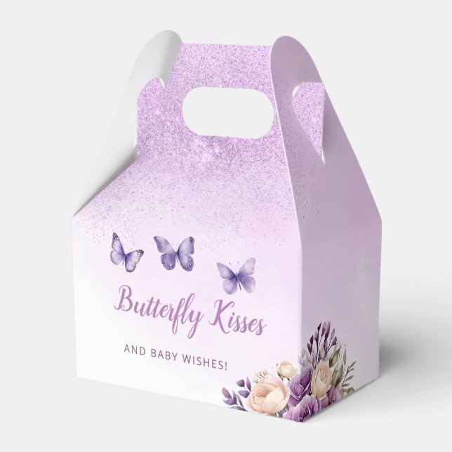 Boho cute watercolor purple butterfly  baby shower favour box (Front Side)